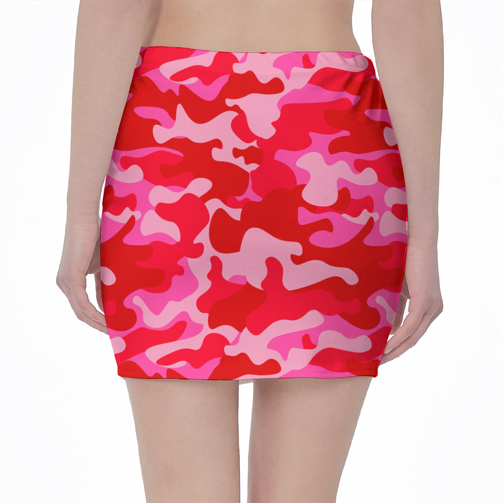 Hot Pink Camouflage Print Pencil Mini Skirt