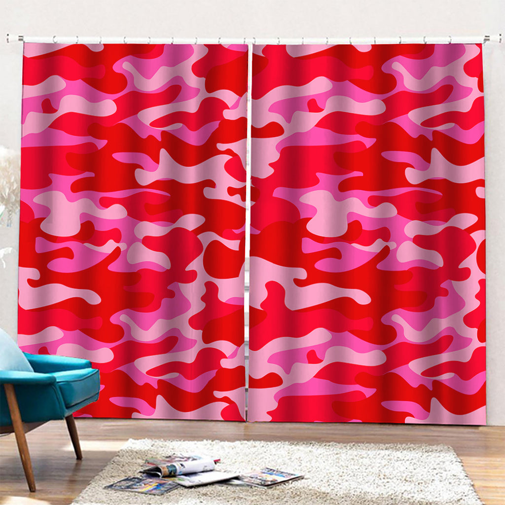 Hot Pink Camouflage Print Pencil Pleat Curtains