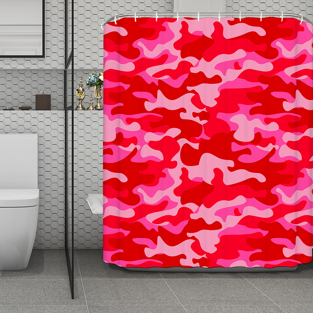 Hot Pink Camouflage Print Polyester Shower Curtain
