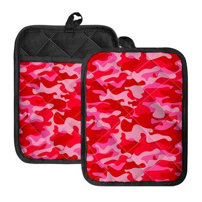 Hot Pink Camouflage Print Pot Holders With Pocket