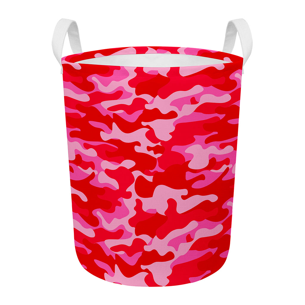 Hot Pink Camouflage Print Round Laundry Basket