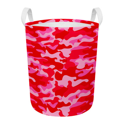 Hot Pink Camouflage Print Round Laundry Basket
