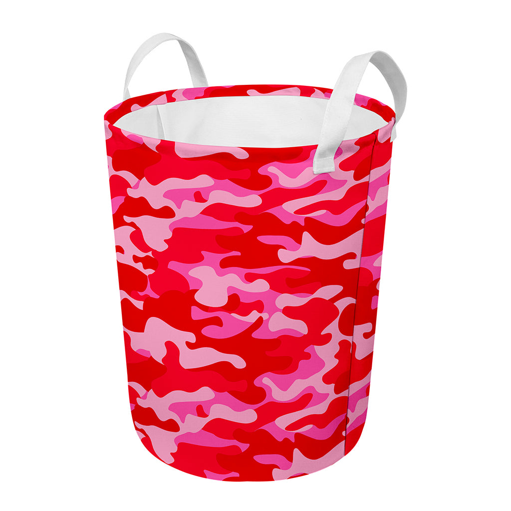 Hot Pink Camouflage Print Round Laundry Basket