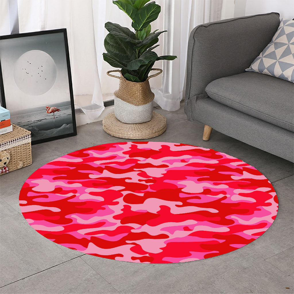 Hot Pink Camouflage Print Round Rug