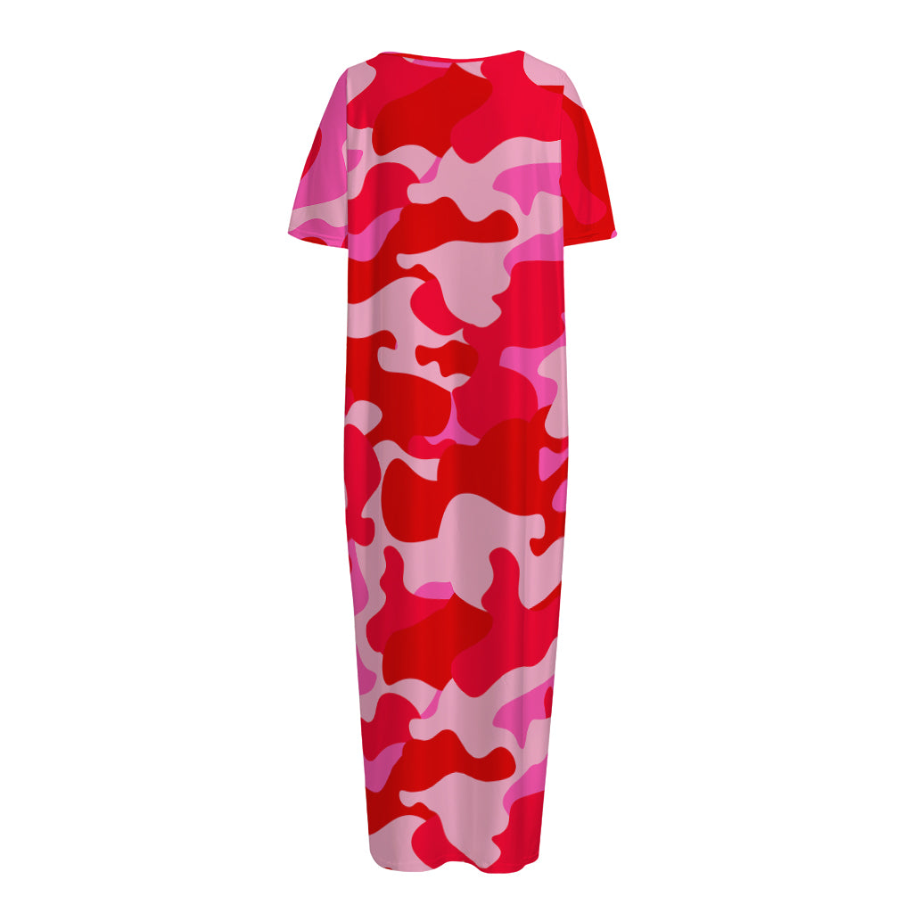 Hot Pink Camouflage Print Short Sleeve Long Nightdress