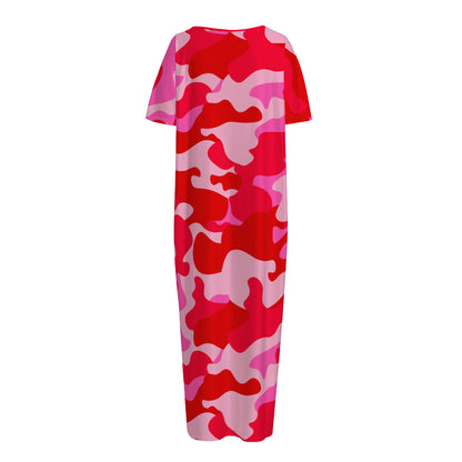 Hot Pink Camouflage Print Short Sleeve Long Nightdress