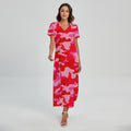 Hot Pink Camouflage Print Short Sleeve Maxi Dress