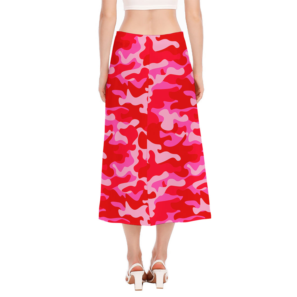 Hot Pink Camouflage Print Side Slit Midi Skirt