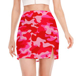 Hot Pink Camouflage Print Side Slit Mini Skirt