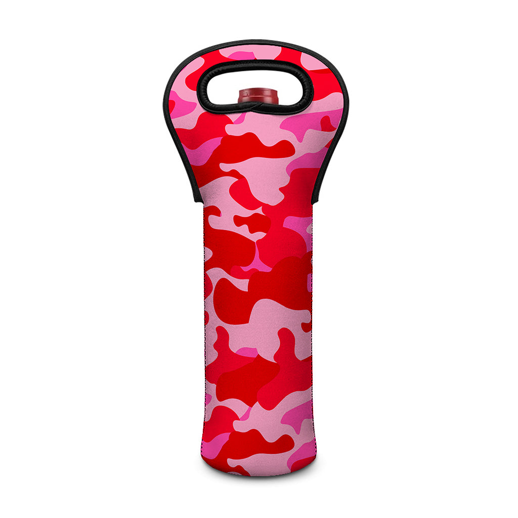 Hot Pink Camouflage Print Single Neoprene Wine Tote