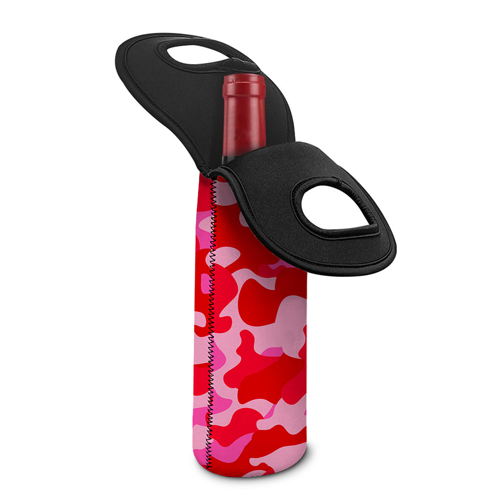 Hot Pink Camouflage Print Single Neoprene Wine Tote