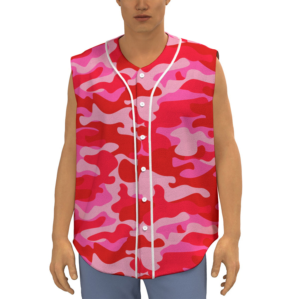 Hot Pink Camouflage Print Sleeveless Baseball Jersey