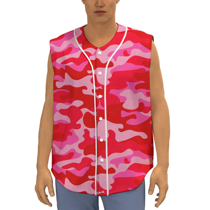 Hot Pink Camouflage Print Sleeveless Baseball Jersey