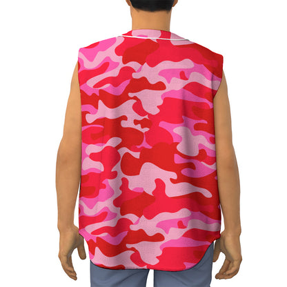 Hot Pink Camouflage Print Sleeveless Baseball Jersey