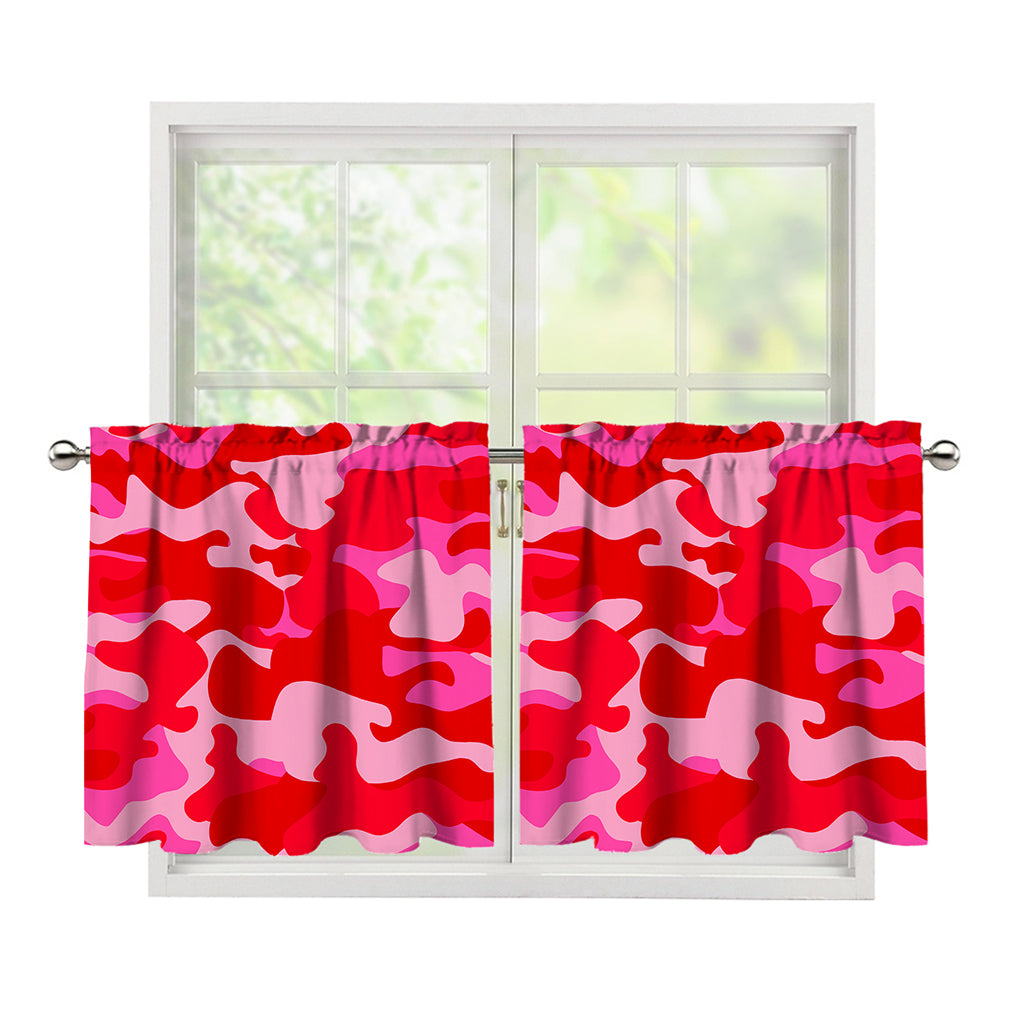 Hot Pink Camouflage Print Tier Curtains