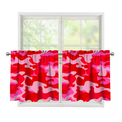 Hot Pink Camouflage Print Tier Curtains