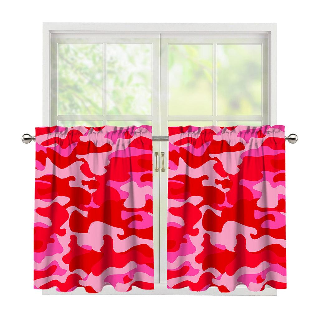 Hot Pink Camouflage Print Tier Curtains