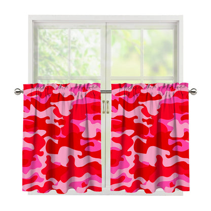 Hot Pink Camouflage Print Tier Curtains