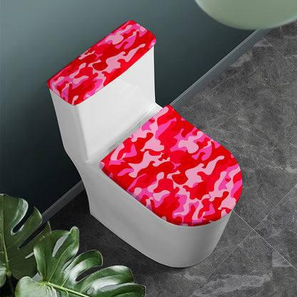 Hot Pink Camouflage Print Toilet Lid And Tank Cover Set