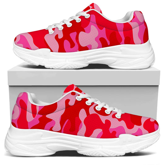 Hot Pink Camouflage Print White Chunky Shoes