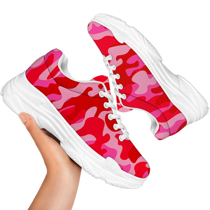 Hot Pink Camouflage Print White Chunky Shoes