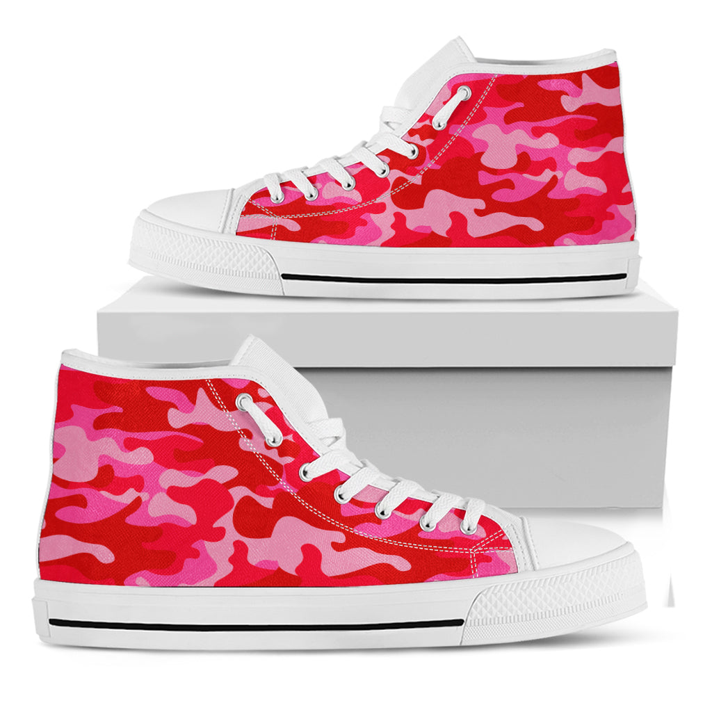 Hot Pink Camouflage Print White High Top Sneakers