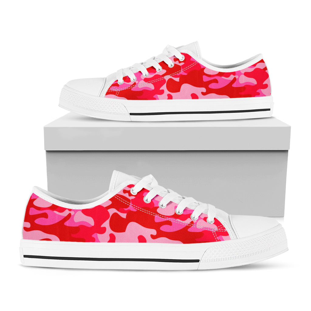 Hot Pink Camouflage Print White Low Top Sneakers