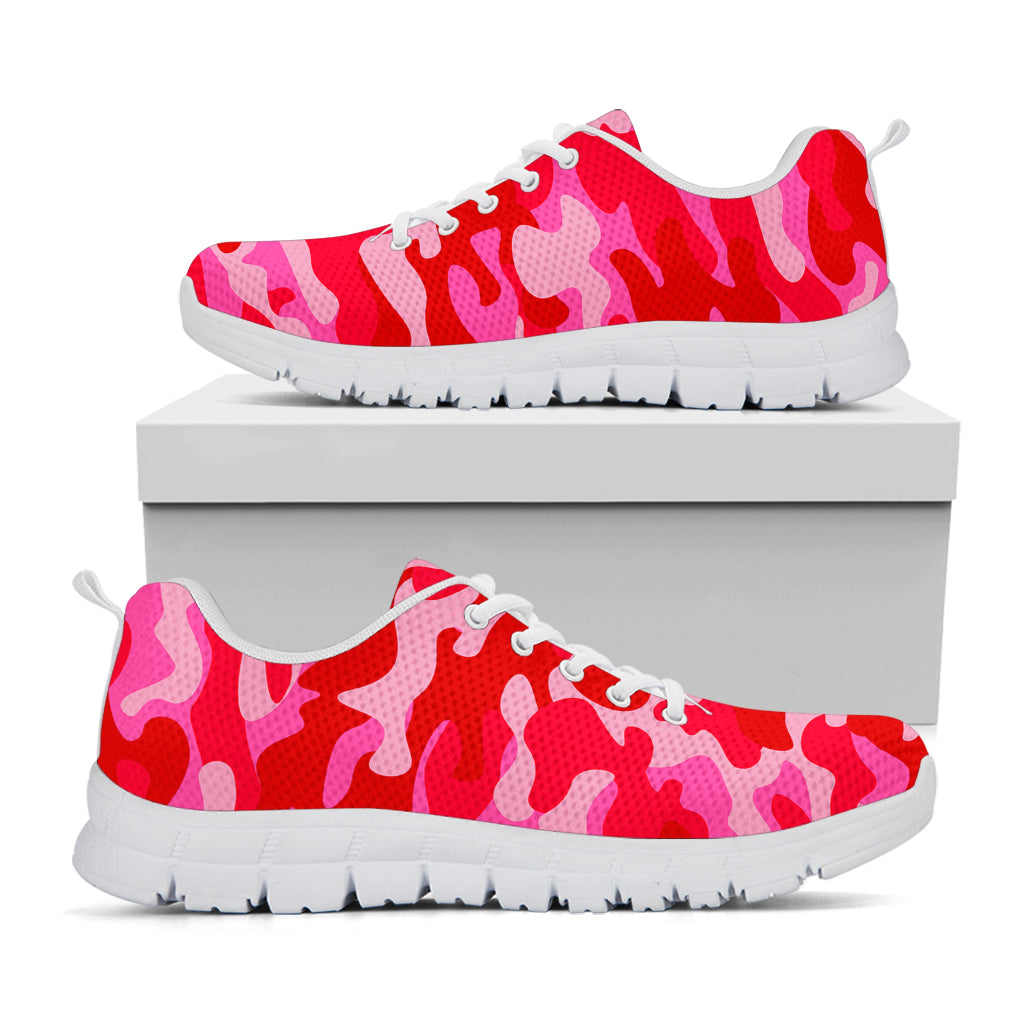 Hot Pink Camouflage Print White Running Shoes