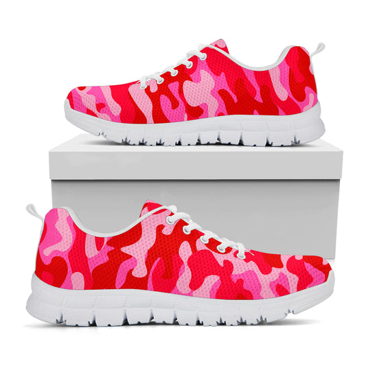 Hot Pink Camouflage Print White Running Shoes