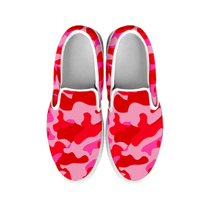Hot Pink Camouflage Print White Slip On Sneakers