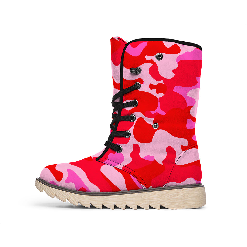 Hot Pink Camouflage Print Winter Boots