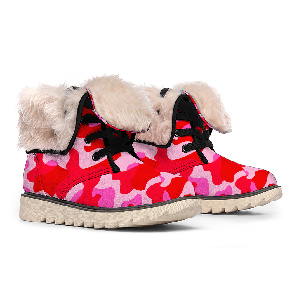 Hot Pink Camouflage Print Winter Boots