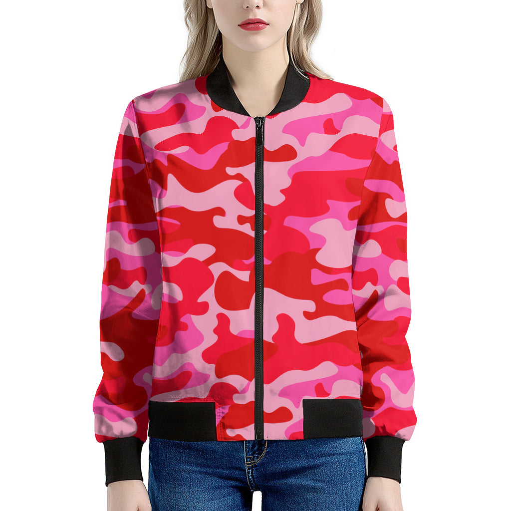 Hot Pink Camouflage Print Women's Bomber Jacket