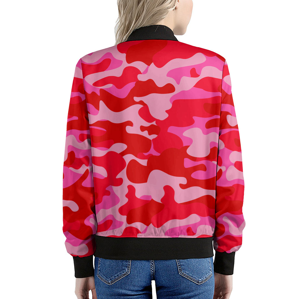 Hot Pink Camouflage Print Women's Bomber Jacket
