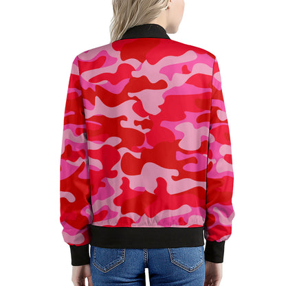 Hot Pink Camouflage Print Women's Bomber Jacket