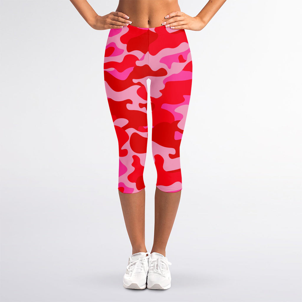 Hot Pink Camouflage Print Women's Capri Leggings