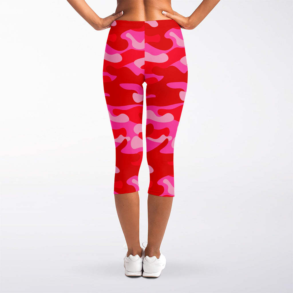 Hot Pink Camouflage Print Women's Capri Leggings