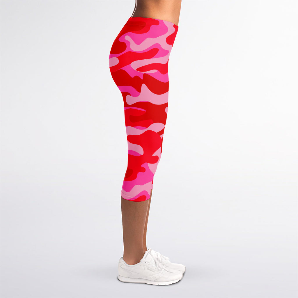 Hot Pink Camouflage Print Women's Capri Leggings