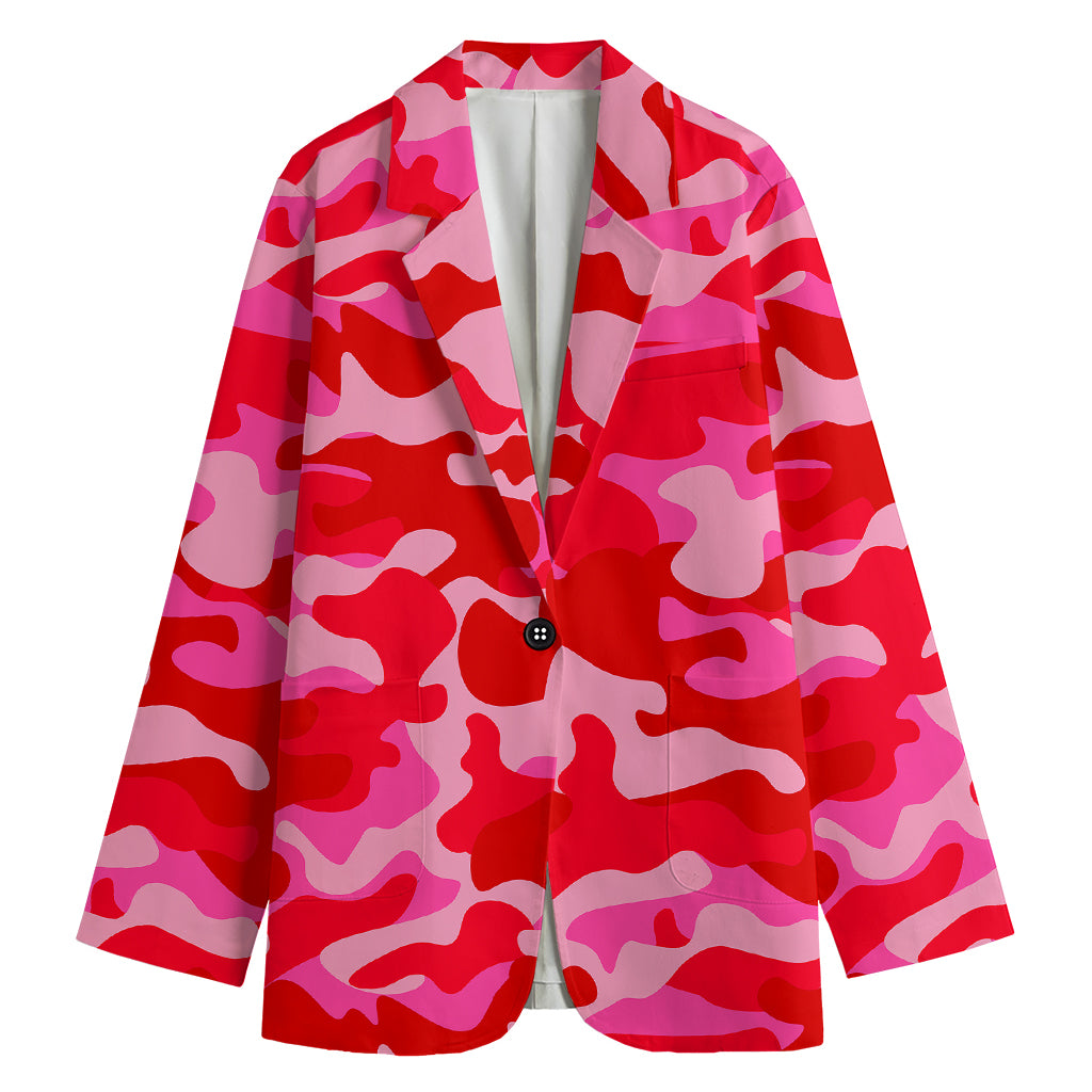 Hot Pink Camouflage Print Women's Cotton Blazer
