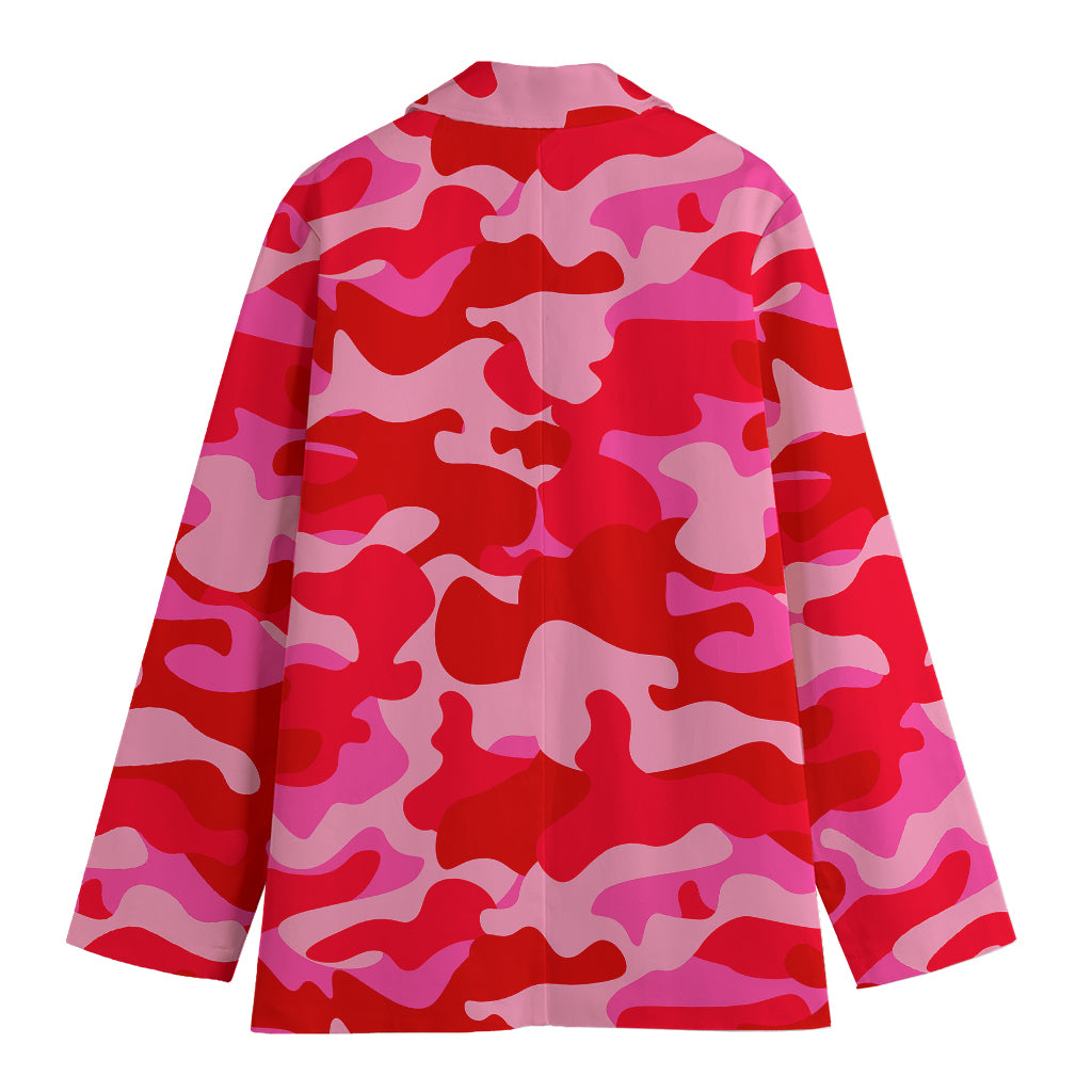 Hot Pink Camouflage Print Women's Cotton Blazer