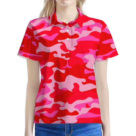 Hot Pink Camouflage Print Women's Polo Shirt