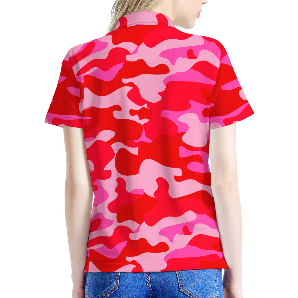 Hot Pink Camouflage Print Women's Polo Shirt
