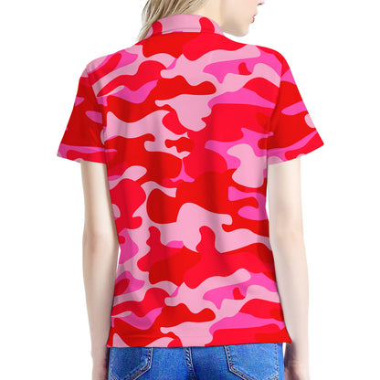 Hot Pink Camouflage Print Women's Polo Shirt