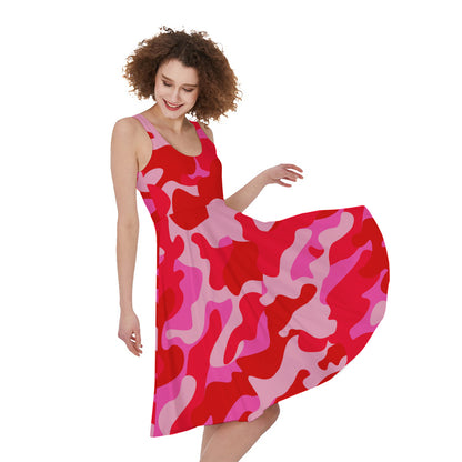 Hot Pink Camouflage Print Women's Sleeveless Dress