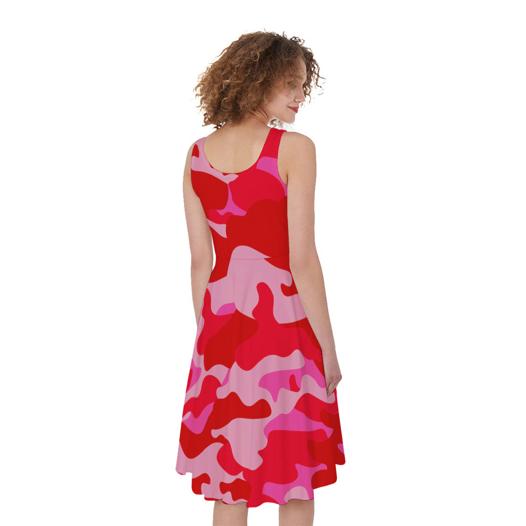 Hot Pink Camouflage Print Women's Sleeveless Dress