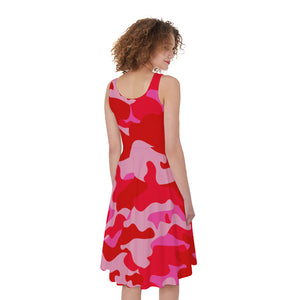 Hot Pink Camouflage Print Women's Sleeveless Dress