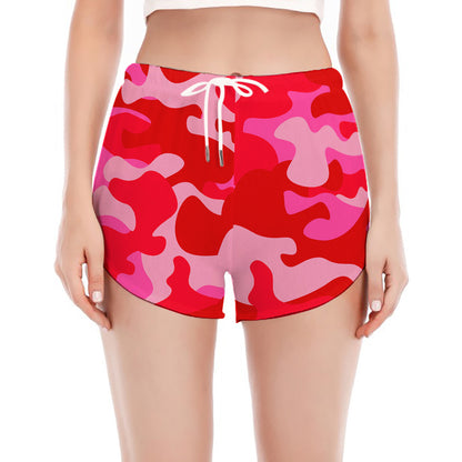 Hot Pink Camouflage Print Women's Split Running Shorts