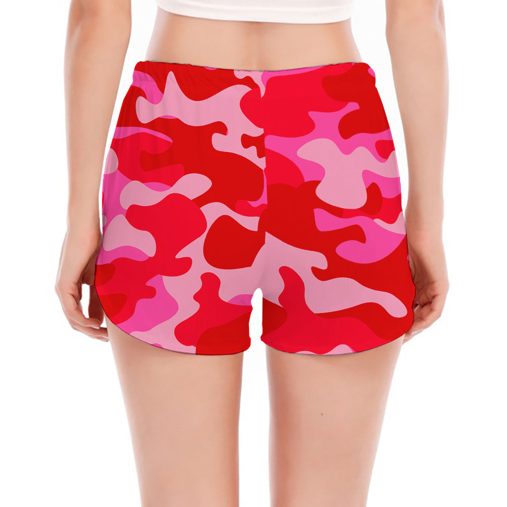 Hot Pink Camouflage Print Women's Split Running Shorts