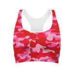 Hot Pink Camouflage Print Women's Sports Bra