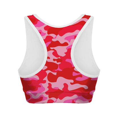 Hot Pink Camouflage Print Women's Sports Bra